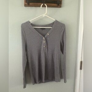 Gray Ribbed Long Sleeve Henley Top - Lucky